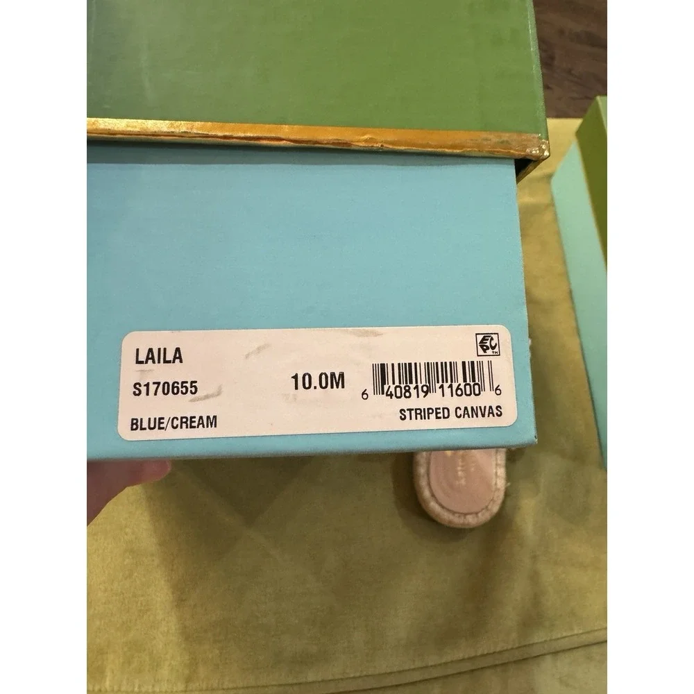 Kate Spade Size 10 Blue Cream Striped Canvas Laila Espadrilles Mules‎
